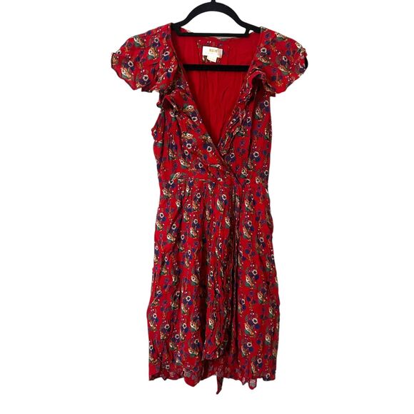 ANTHROPOLOGIE Maeve Rosalia Ruffled Mini Dress Red Sz 2 - Picture 2 of 6